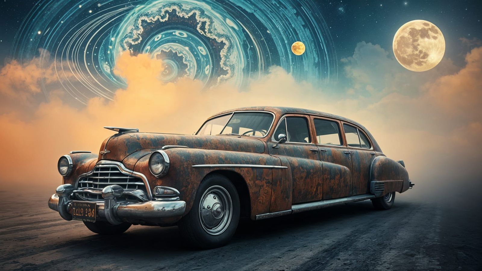 Surrealist Chrome Limousine in a Dreamlike Post-Apocalyptic ...