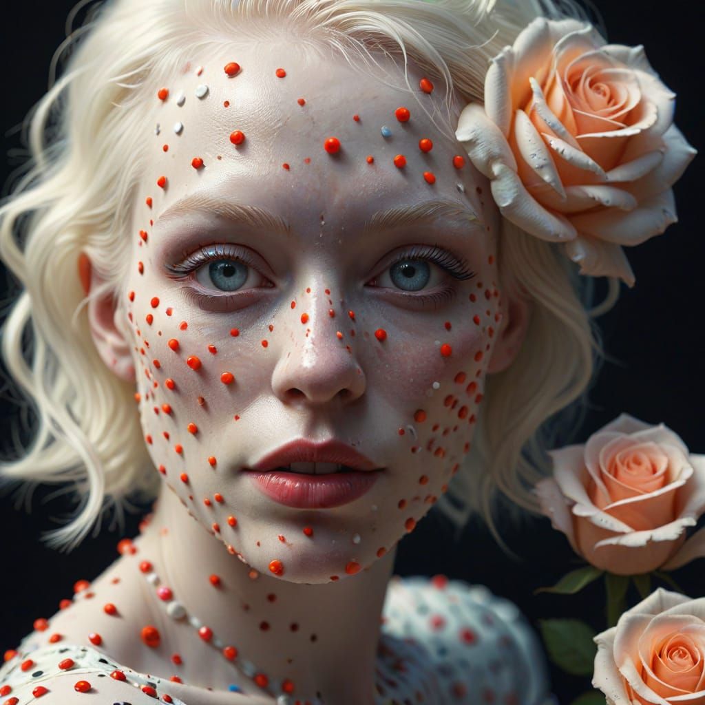 Hyperdetailed Close-Up of Albino Woman with Roses