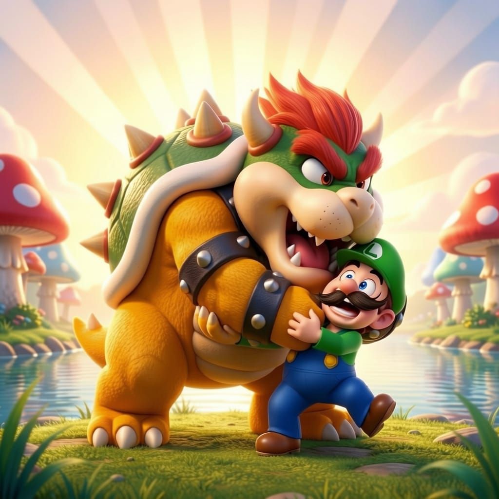 Bowser Grabs Fearful Luigi in Mario Movie Style