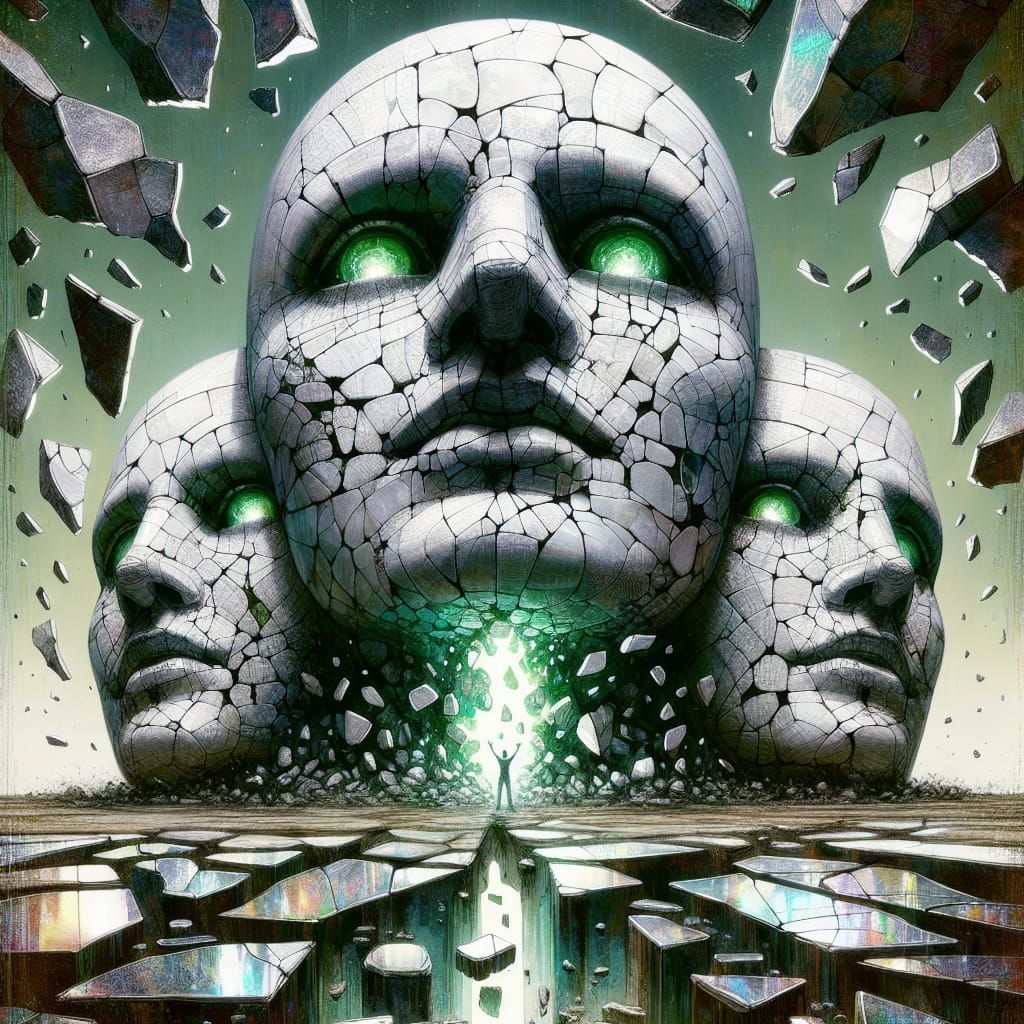 Gothic Glass Golem in Eerie Green Light