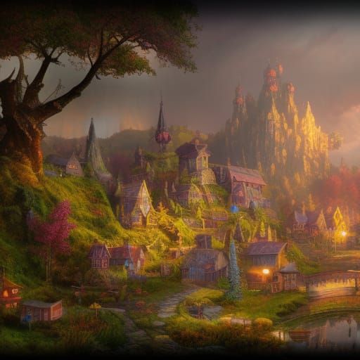 Fantastical Pixie Town in Detailed Matte Painting