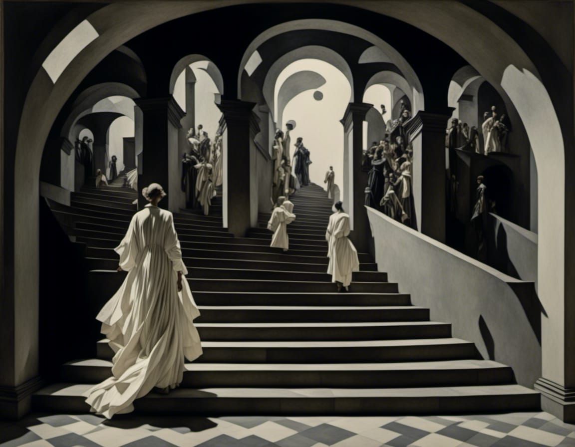 Ethereal Stairway Dreamscape in Oil Painting Style