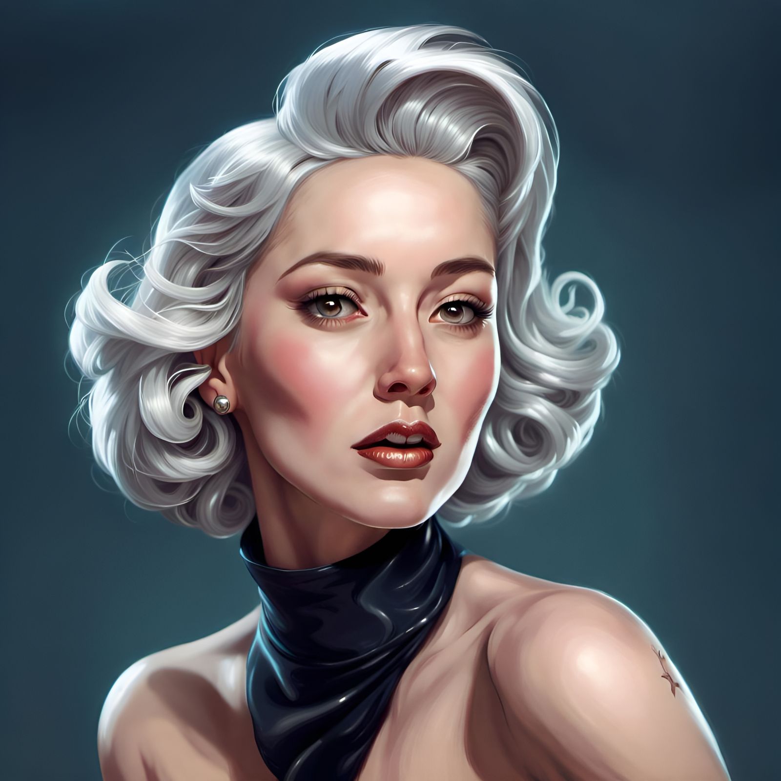 Silver-Haired Beauty in Pin-Up Style