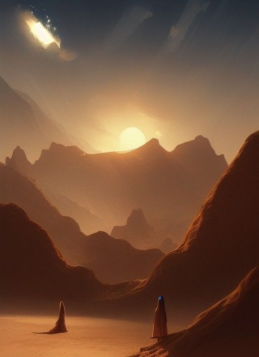 Fantasy Desert Landscape with Blue Flower by Rutkowski