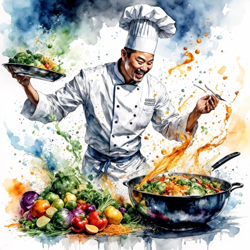 Asian Chef Stir Fry: Hyper-Realistic Digital Art
