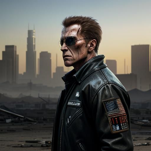 Apocalyptic Terminator T-600 in Destroyed Los Angeles