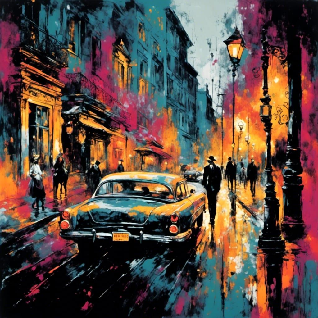 1950s City Scene in Graphic Novel Style