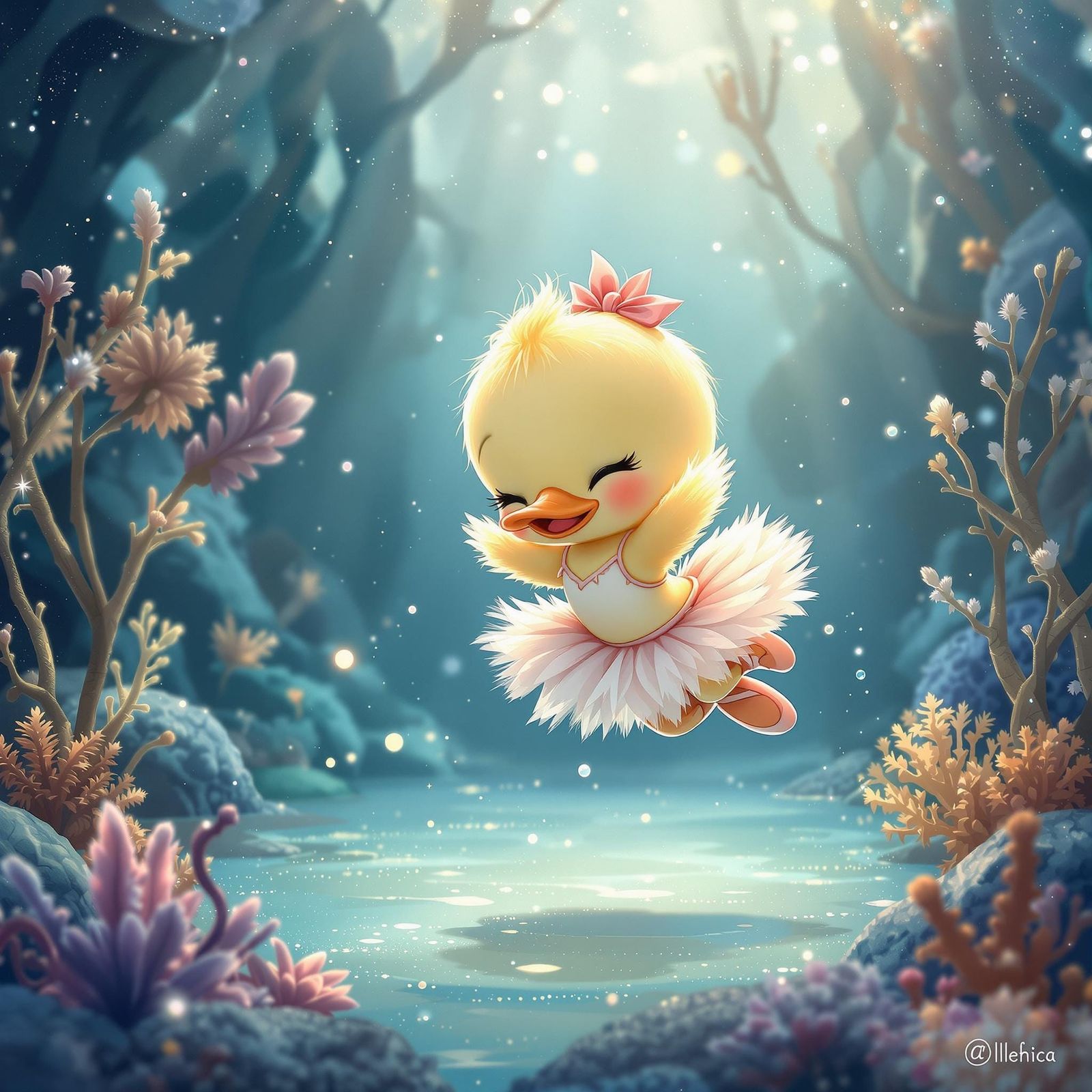 A chibi duckling ballet dancing swan lake