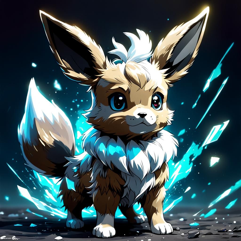 Silver Eevee in Anime Cel-Shaded Style
