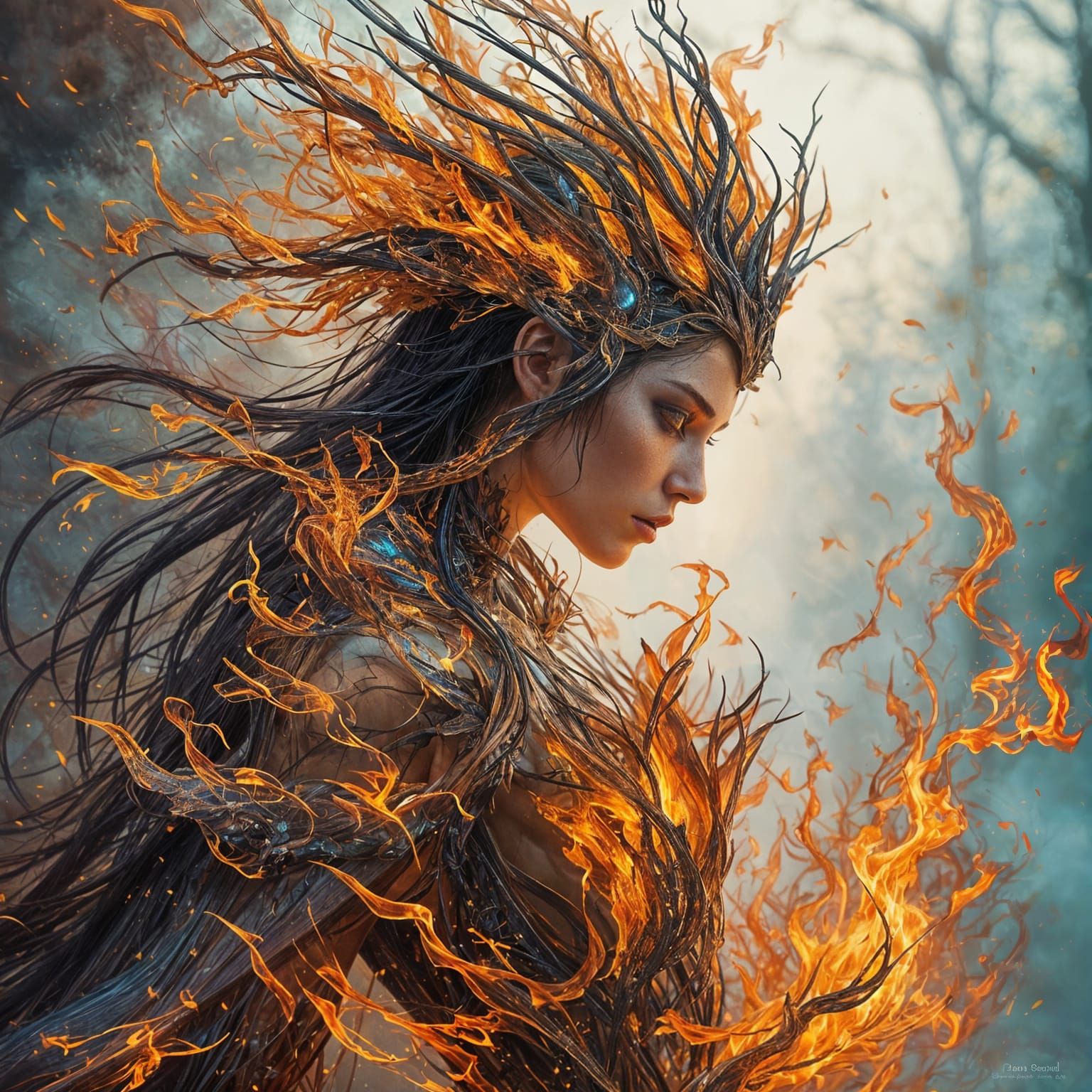 Hyper-Realistic Fantasy Warrior Enveloped in Flaming Stained...