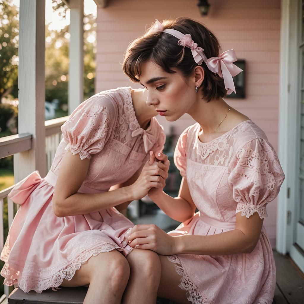 Romantic Portrait of Girl Kissing Cross-Dressed Boy