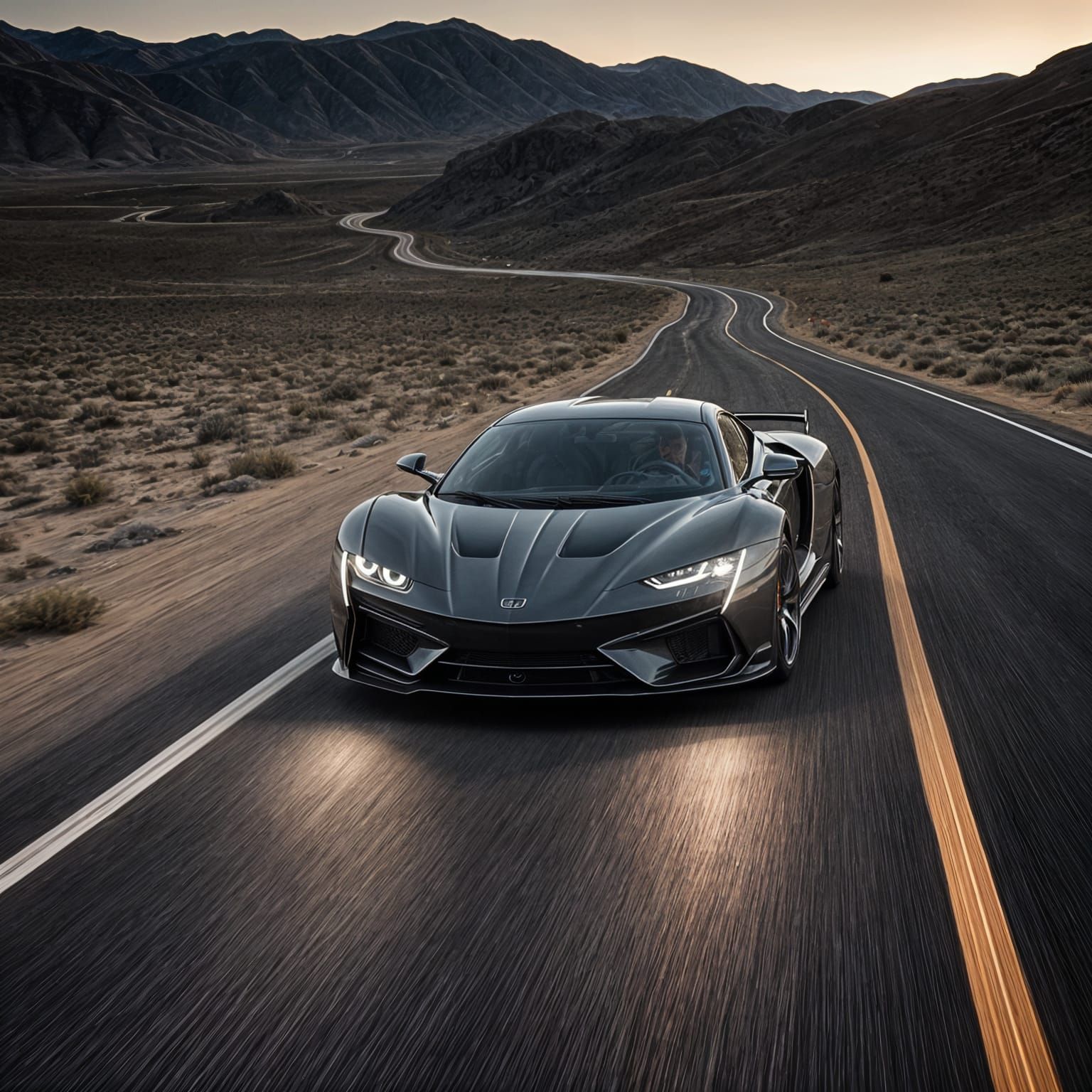 Futuristic Supercar Speeding on Desert Highway