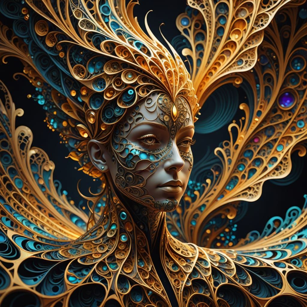 Abstract Fractal Landscape with Figure in Zentangle Style