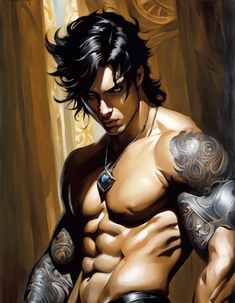 Gothic Prince Portrait with Tattoos in Acrylic Style