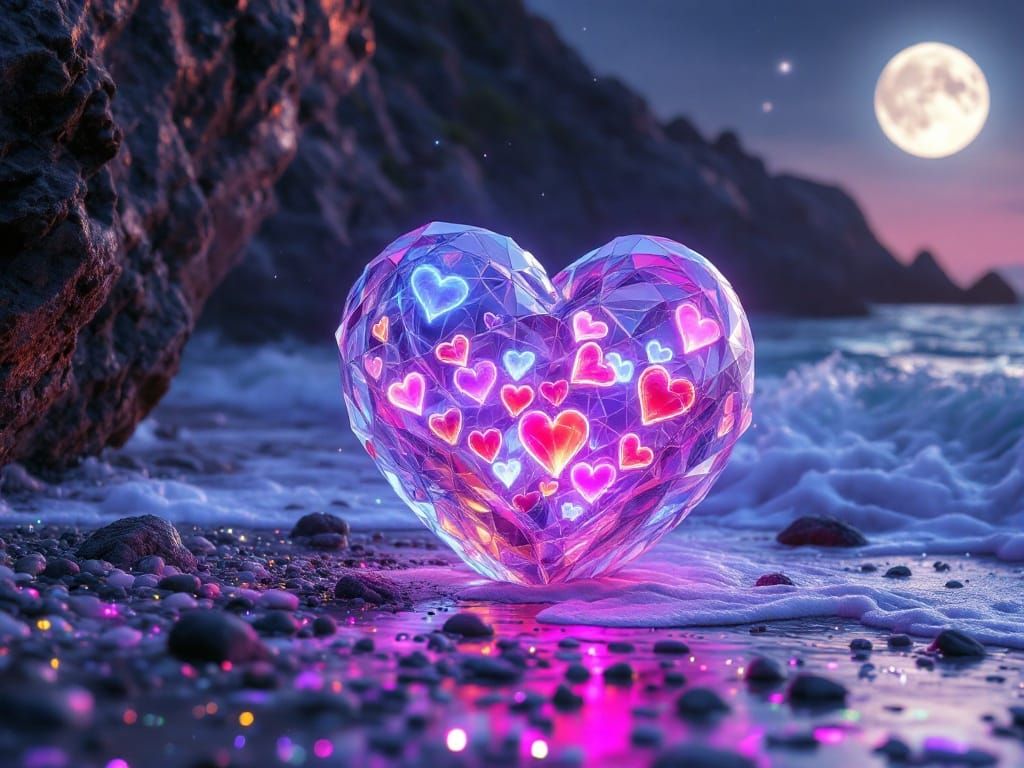Ethereal Meteorite Heart Container in Bioluminescent Hues