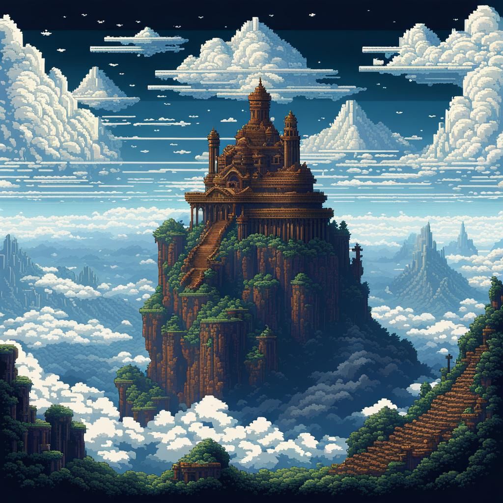 Gods' Realm Above Clouds in 8-bit Pixel Art