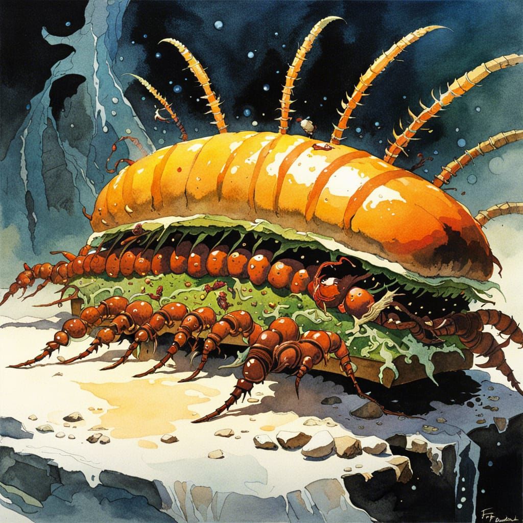 Giant Centipede Sandwich: Watercolor Comic Art
