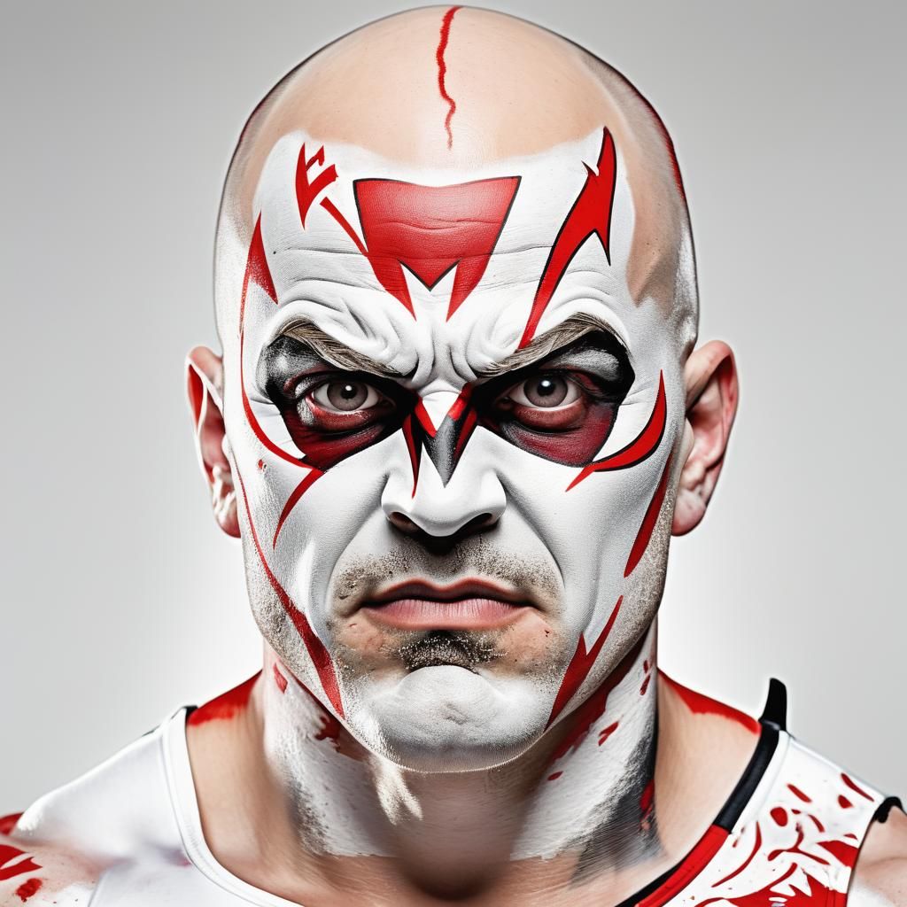 Intense Wrestler with Face Paint in Comic Book Style