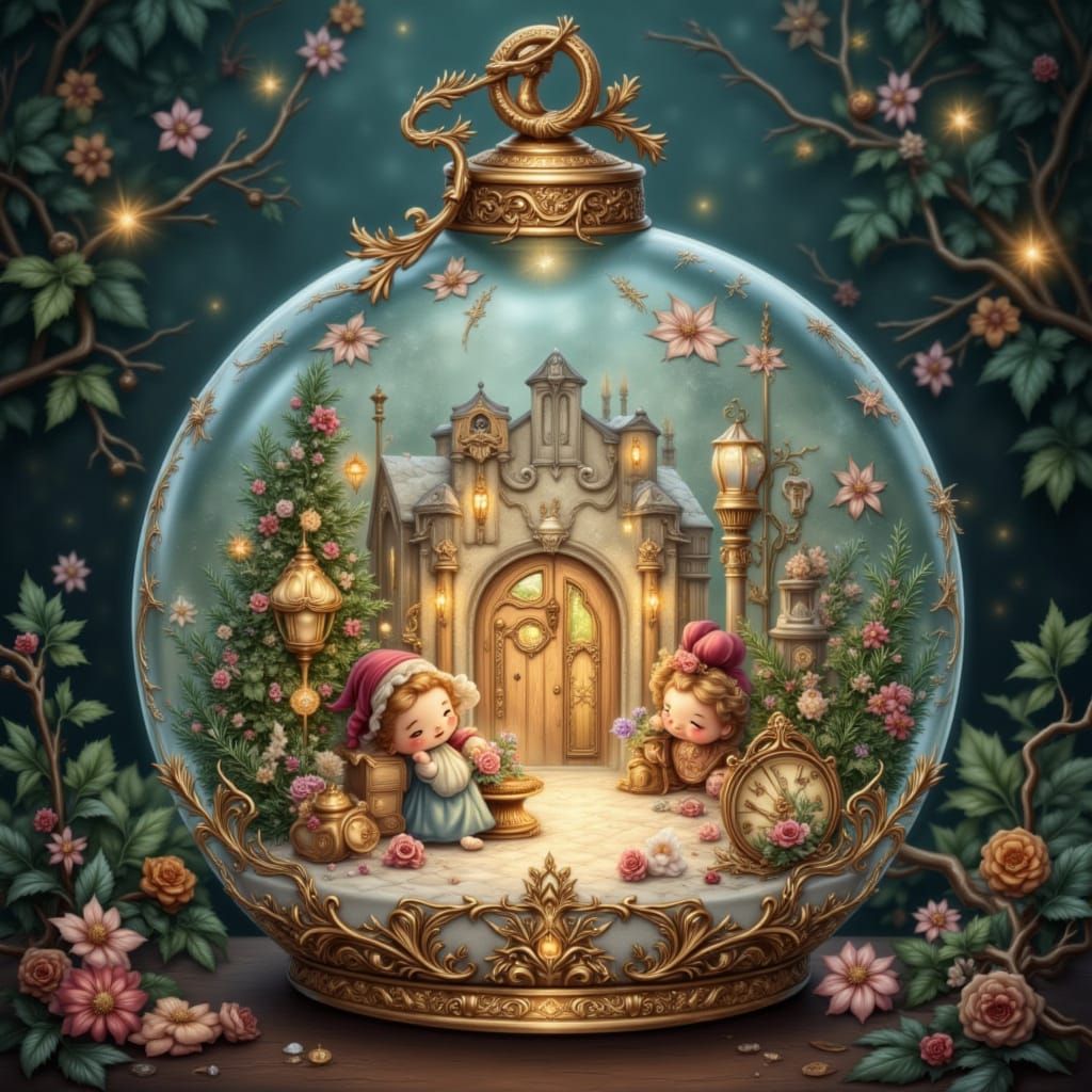 Glowing Glass Ornament With Christmas Scene, Ultra-Realistic...