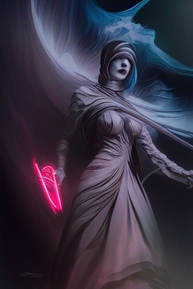 Hyperdetailed Reaper with Neon Splash in Retro Style