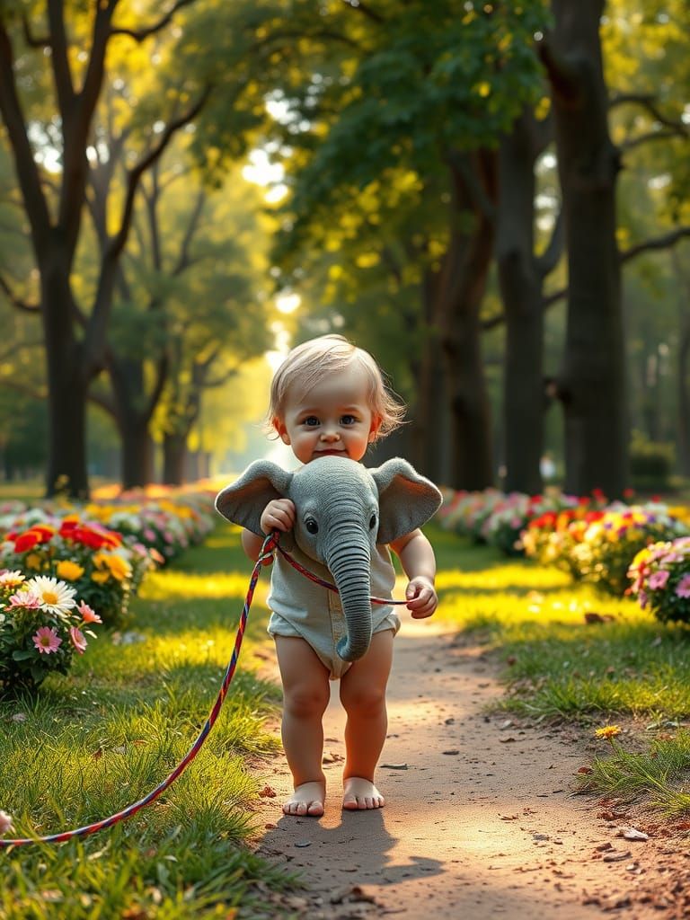 Charming One-Year-Old and Elephant Explore Lush Parkland in ...