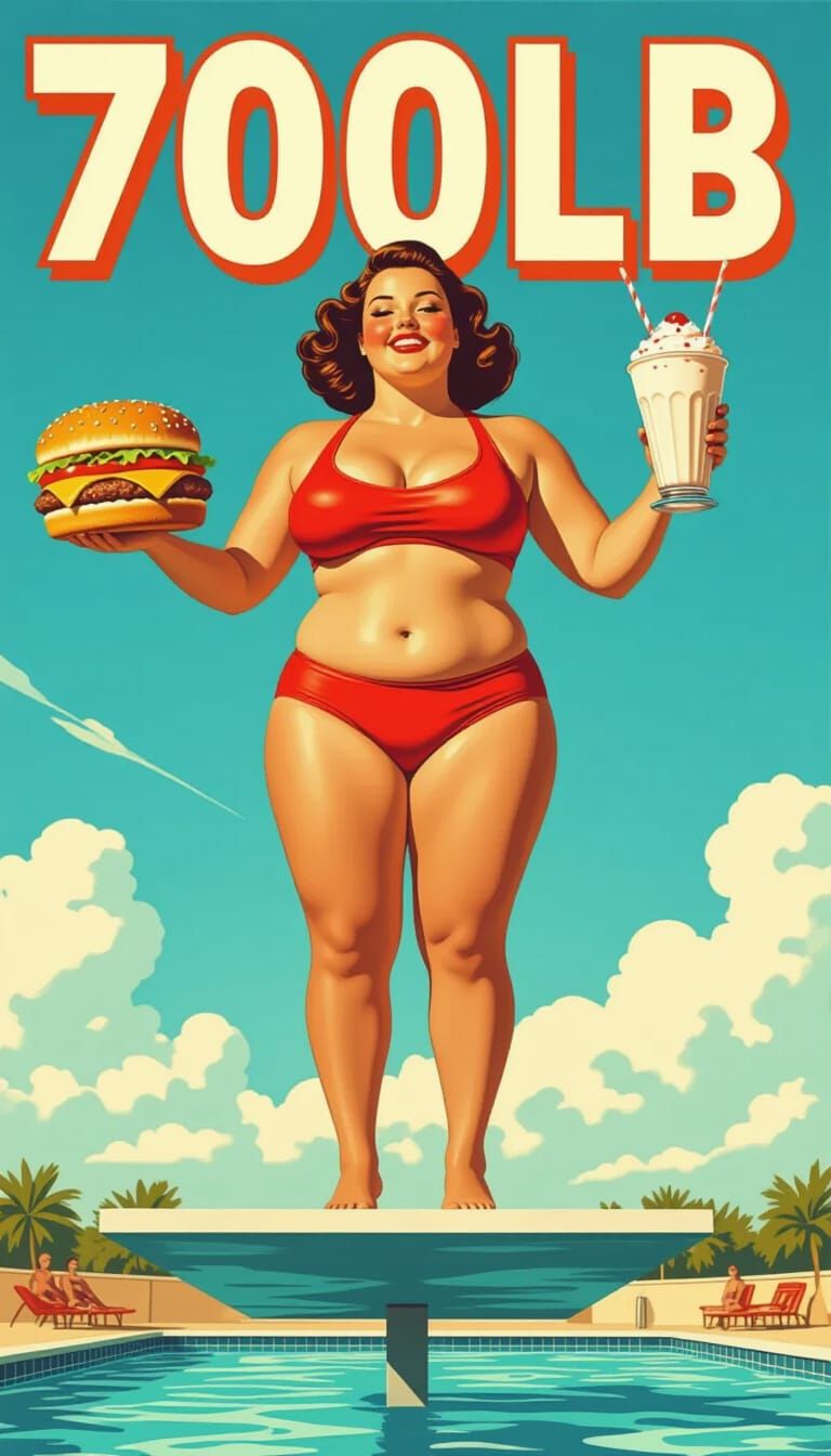 Retro Pinup: Olympic Diver with Cheeseburger