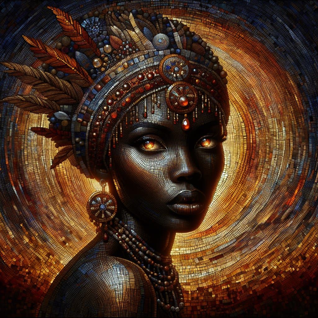 African Princess Mosaic Portrait in 19th Century Style