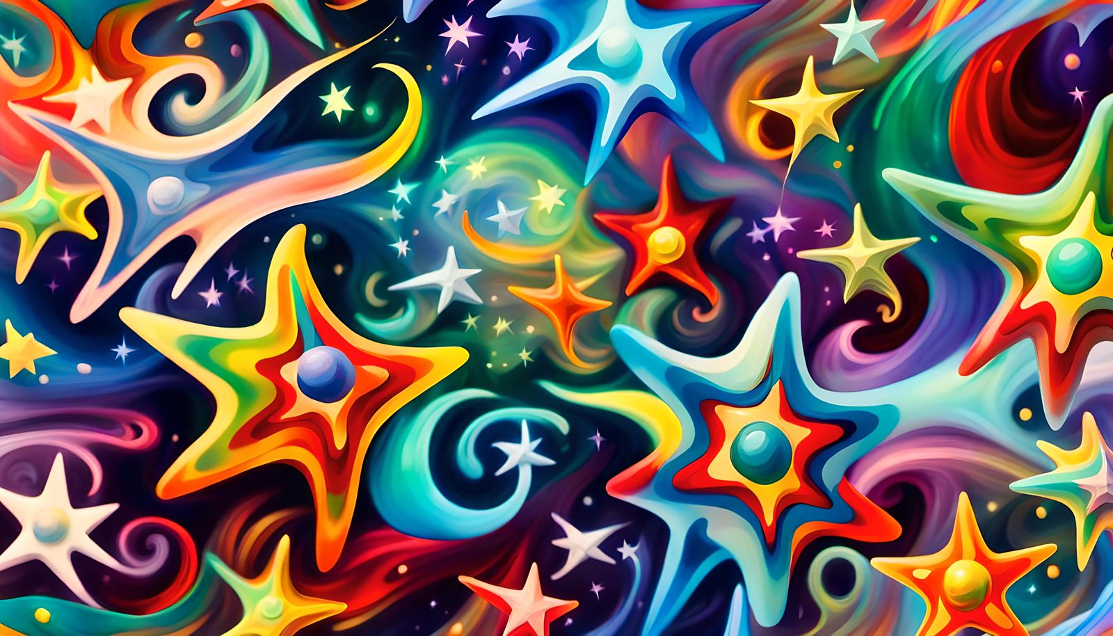 Iridescent Star Cluster Maelstrom in Impasto Style