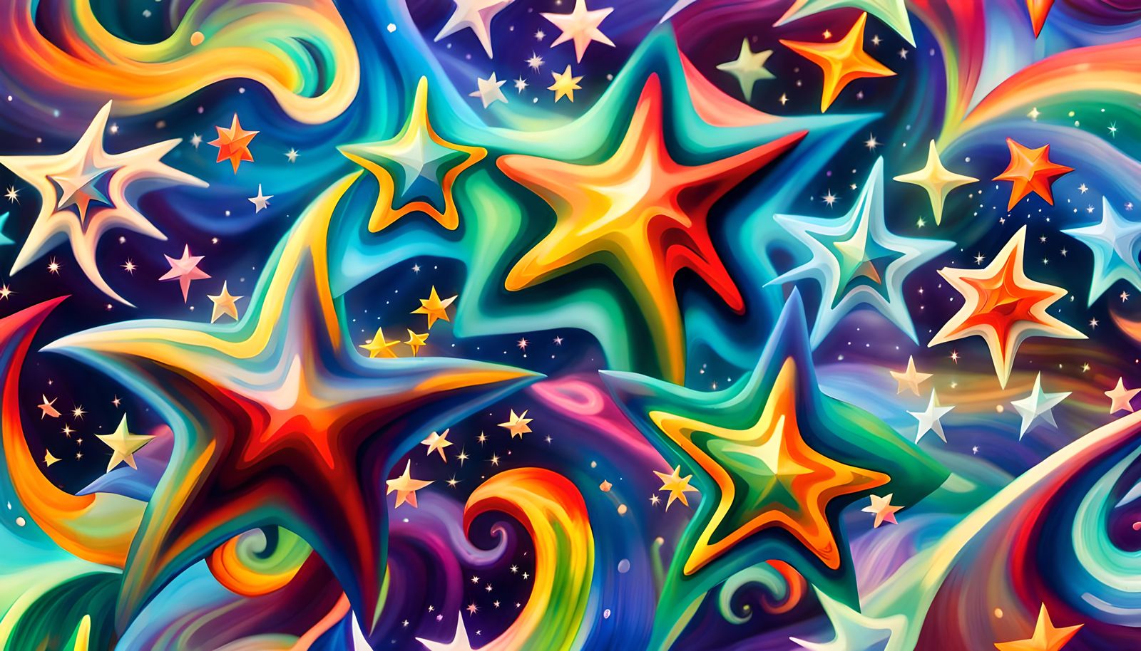 Iridescent Star Cluster Formation in Naive Art Style