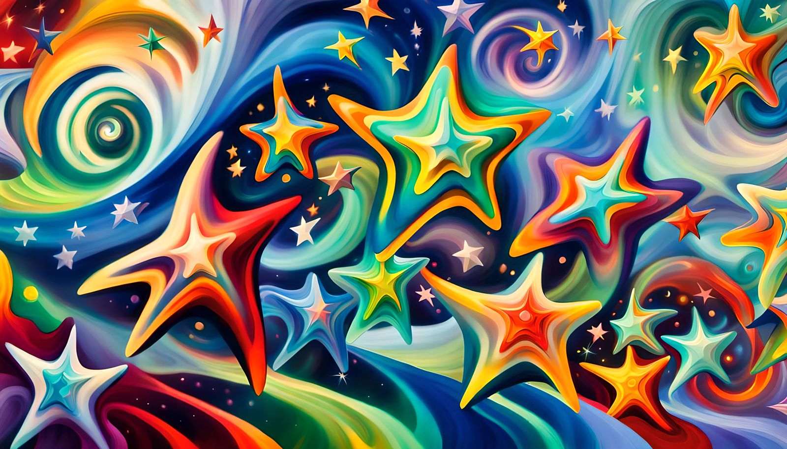 Iridescent Stars in Electromagnetic Maelstrom, Impasto Paint...