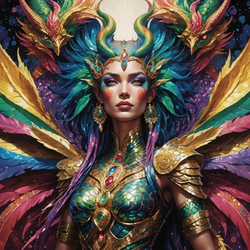 Rainbow Serpent Woman: Comic Book Art Portrait