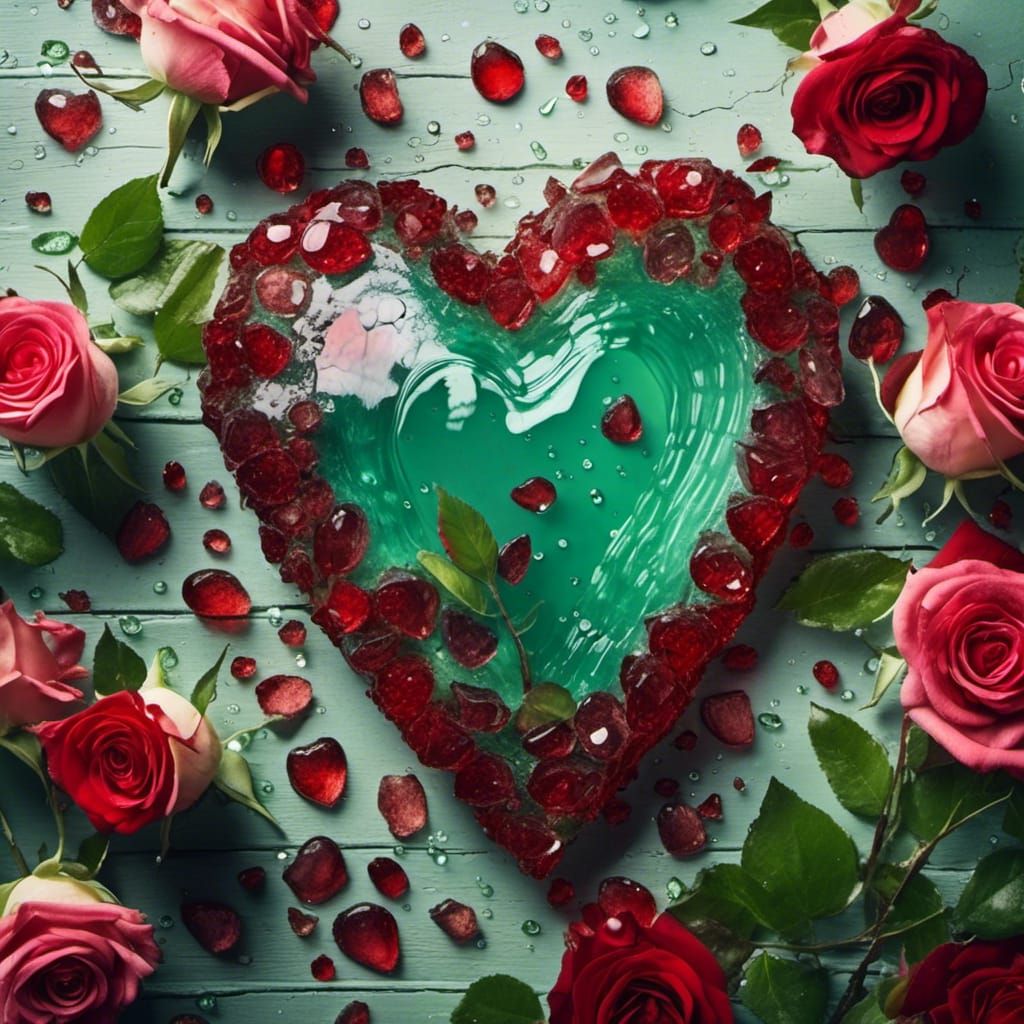 Broken Crystal Heart with Roses: Macro Photography