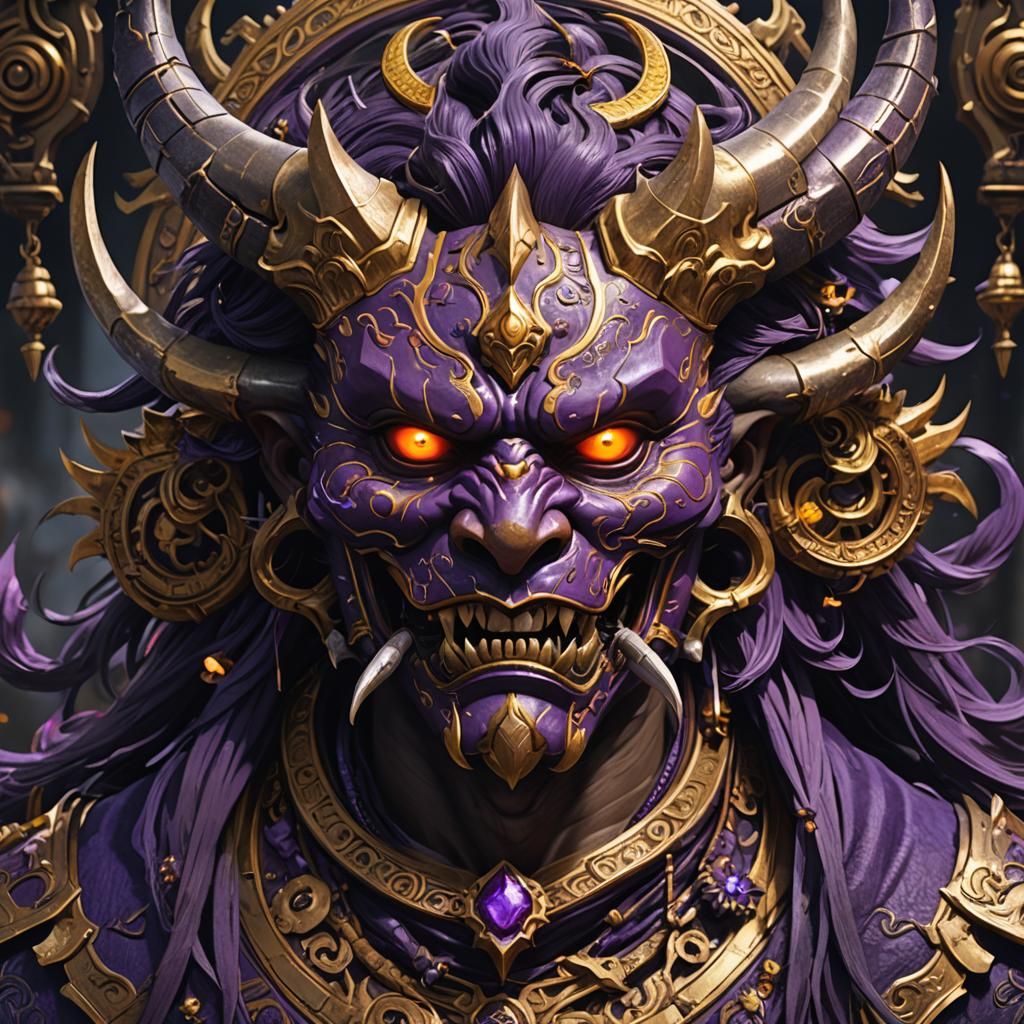 Detailed Oni Mask in Dark Fantasy Style