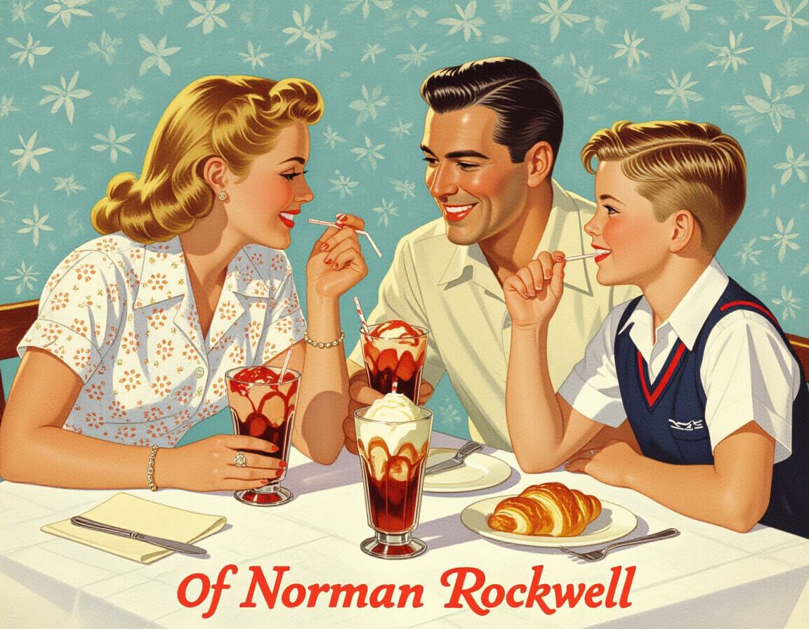 Norman Rockwell Style Ice Cream Soda Art