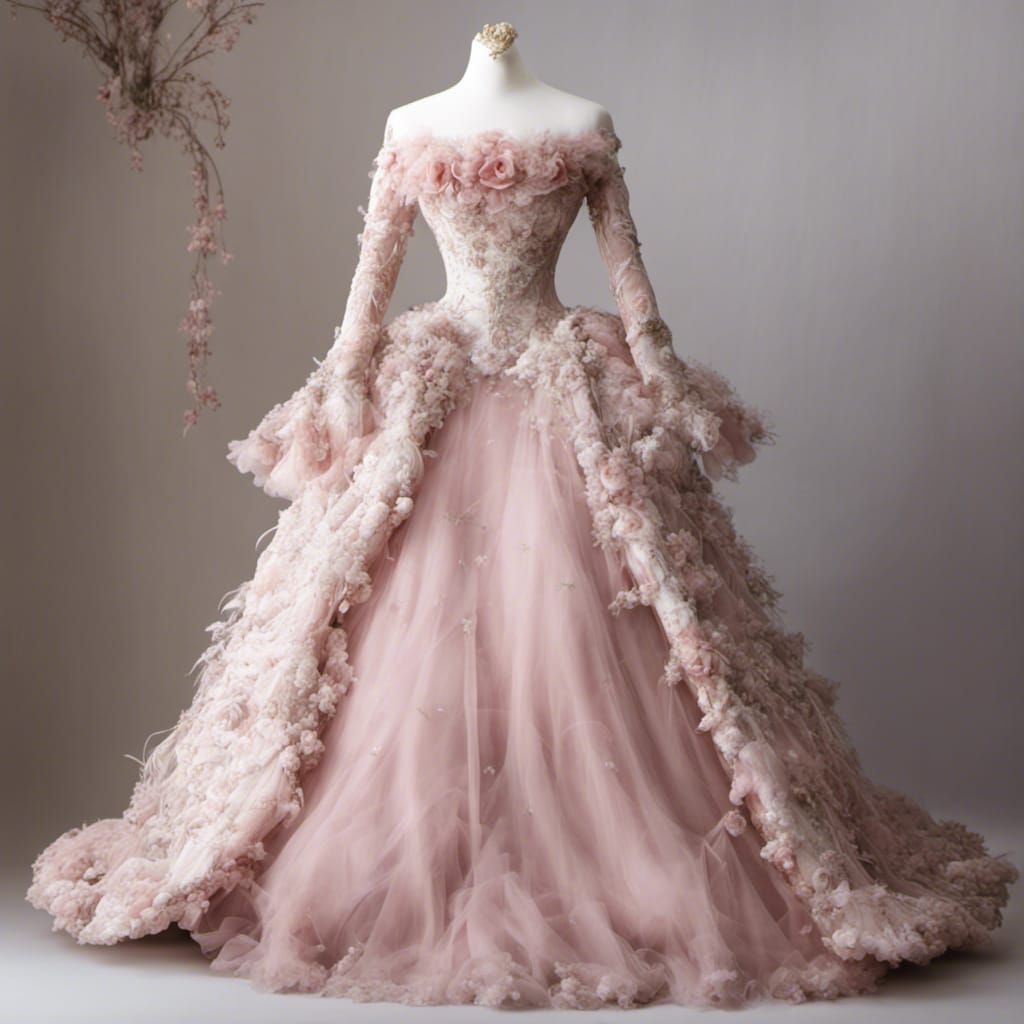 Rococo Peacock Princess Dress on Dress Form