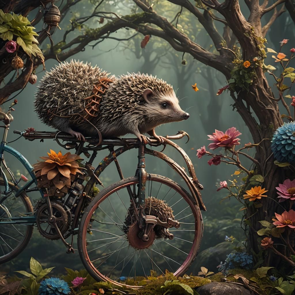 Hedgehog on Bicycle: Detailed Matte Painting