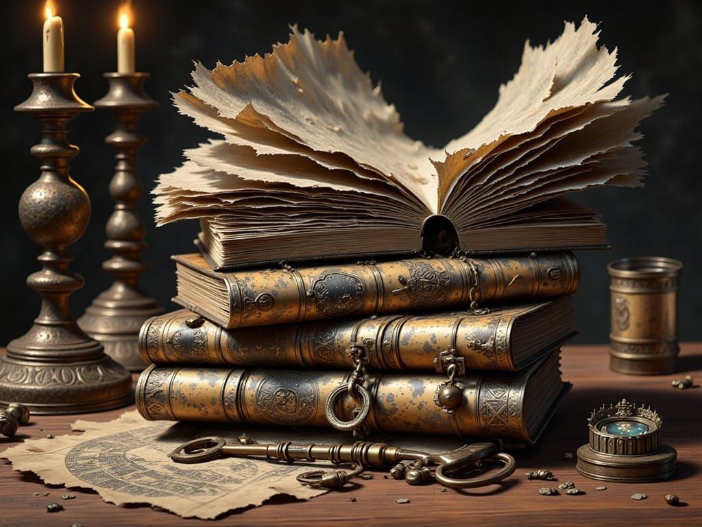 Ornate Key on Magic Books: Fantasy Digital Art