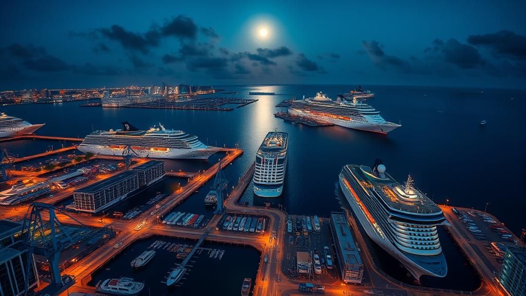 Miami Port at Night with Cruise Ships