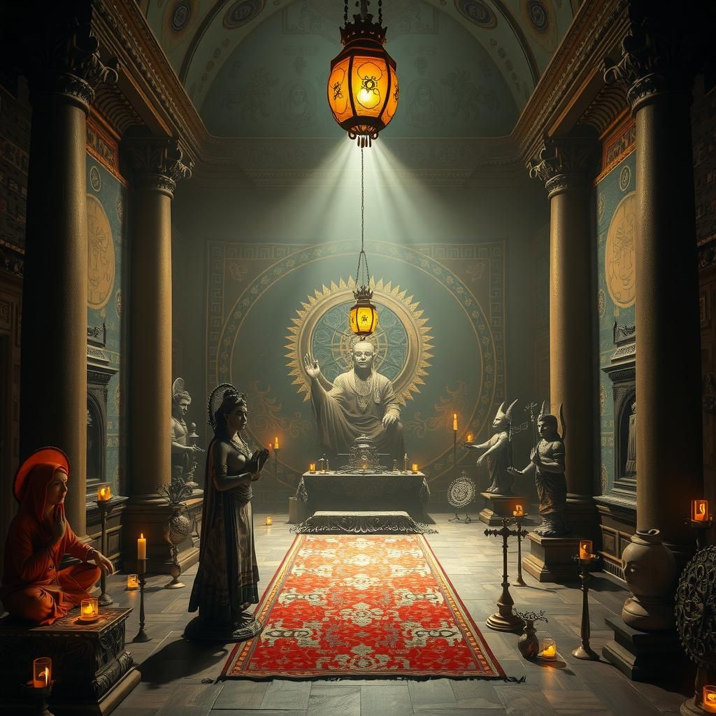 Mystical Temple Interior with Esoteric Deities