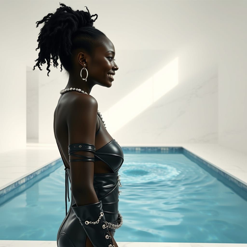 Black Woman in Minimalist Room with Whirlpool