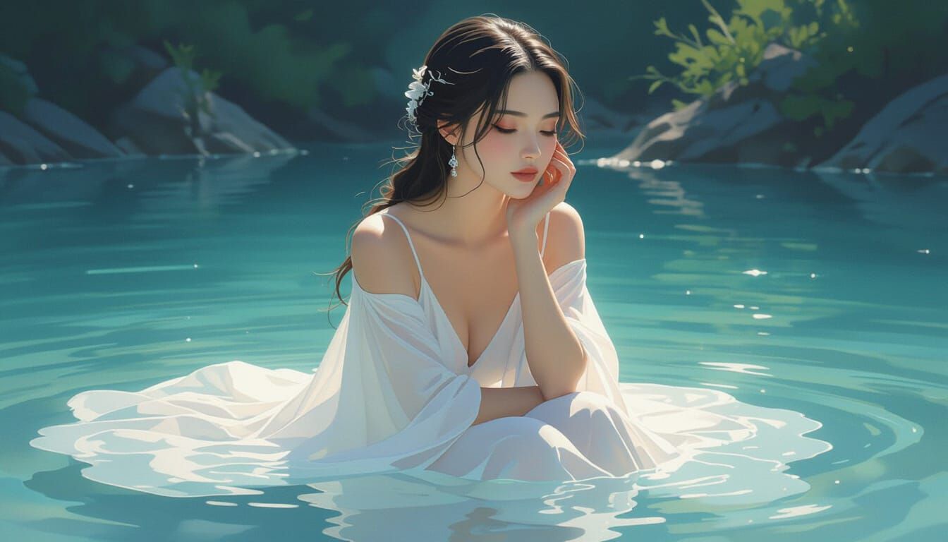 Serene Woman in Flowing Dress by Crystal Waters
