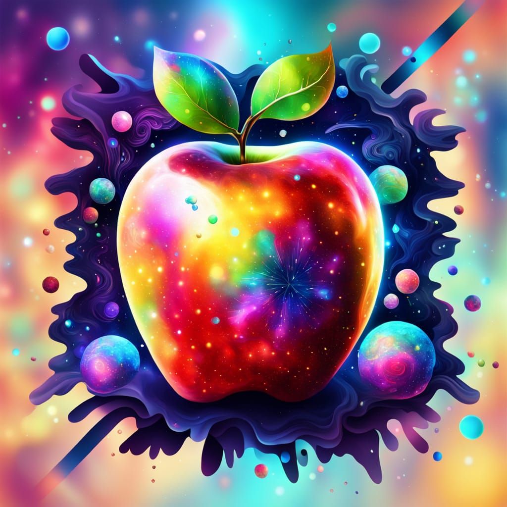Vibrant Cosmic Apple in Luxurious Digital Art
