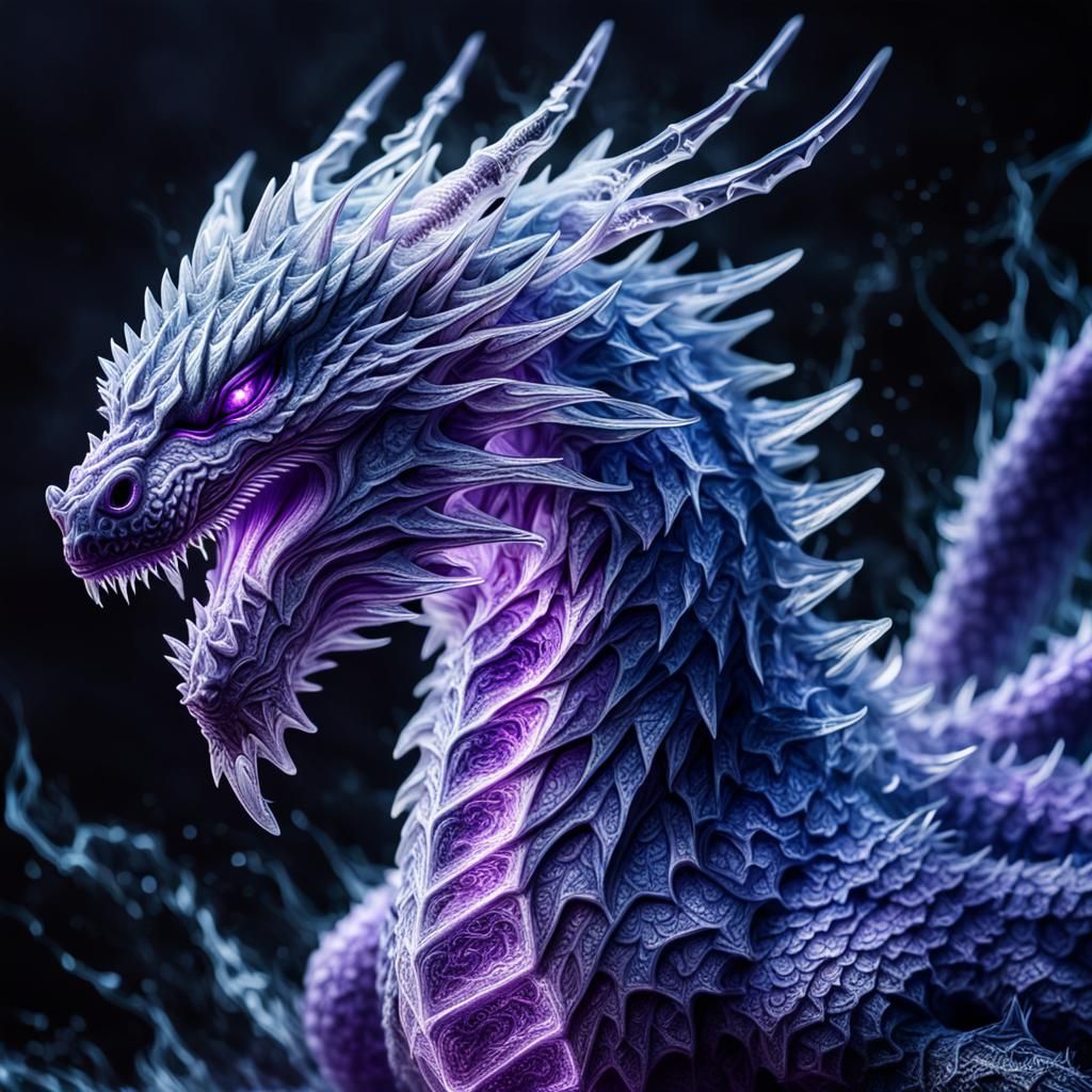 Beautiful ice art of a purple lightning dragon