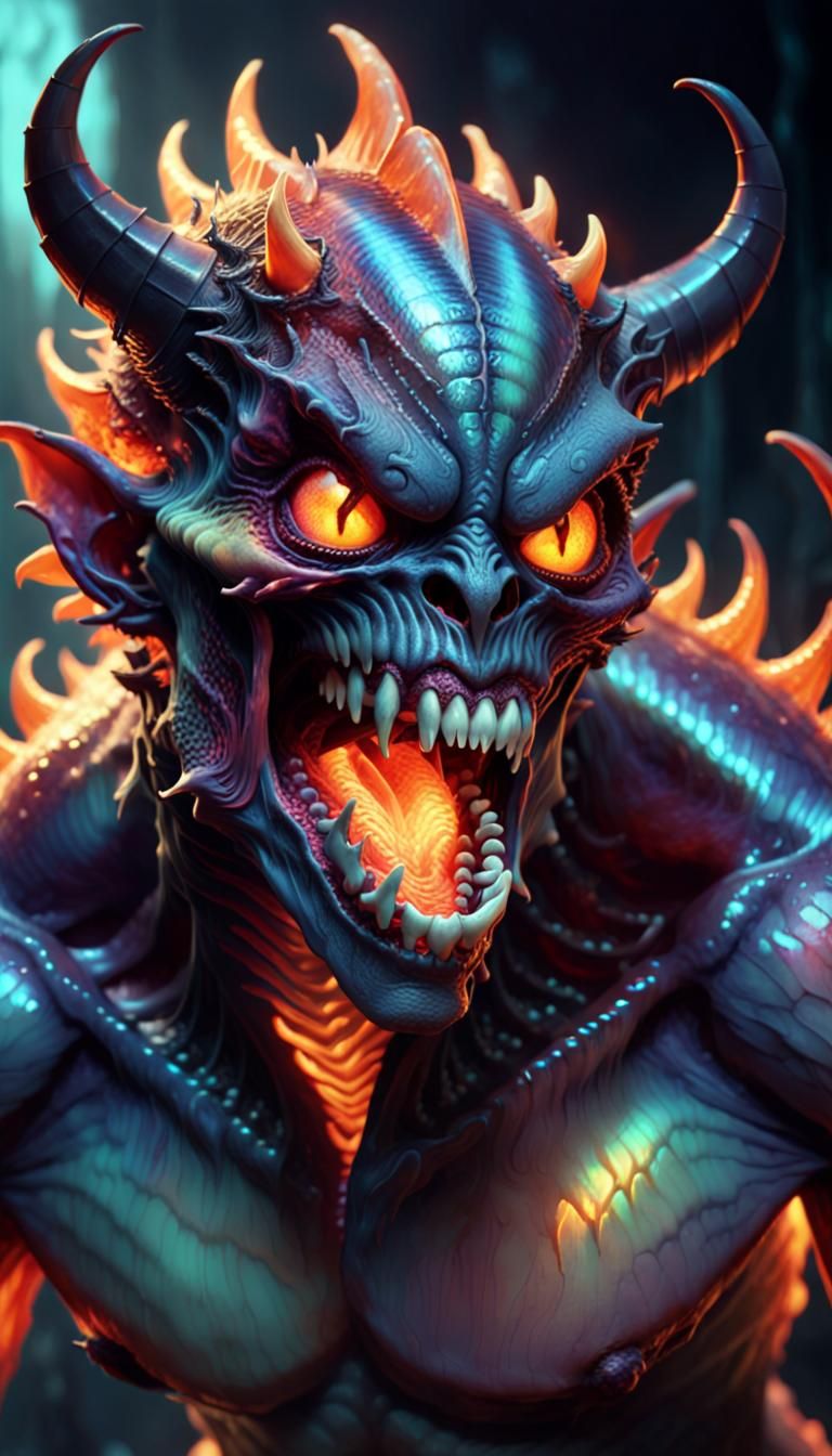 Demon demented:Horror, wide open (unhinged:1.2) jaw swallows.