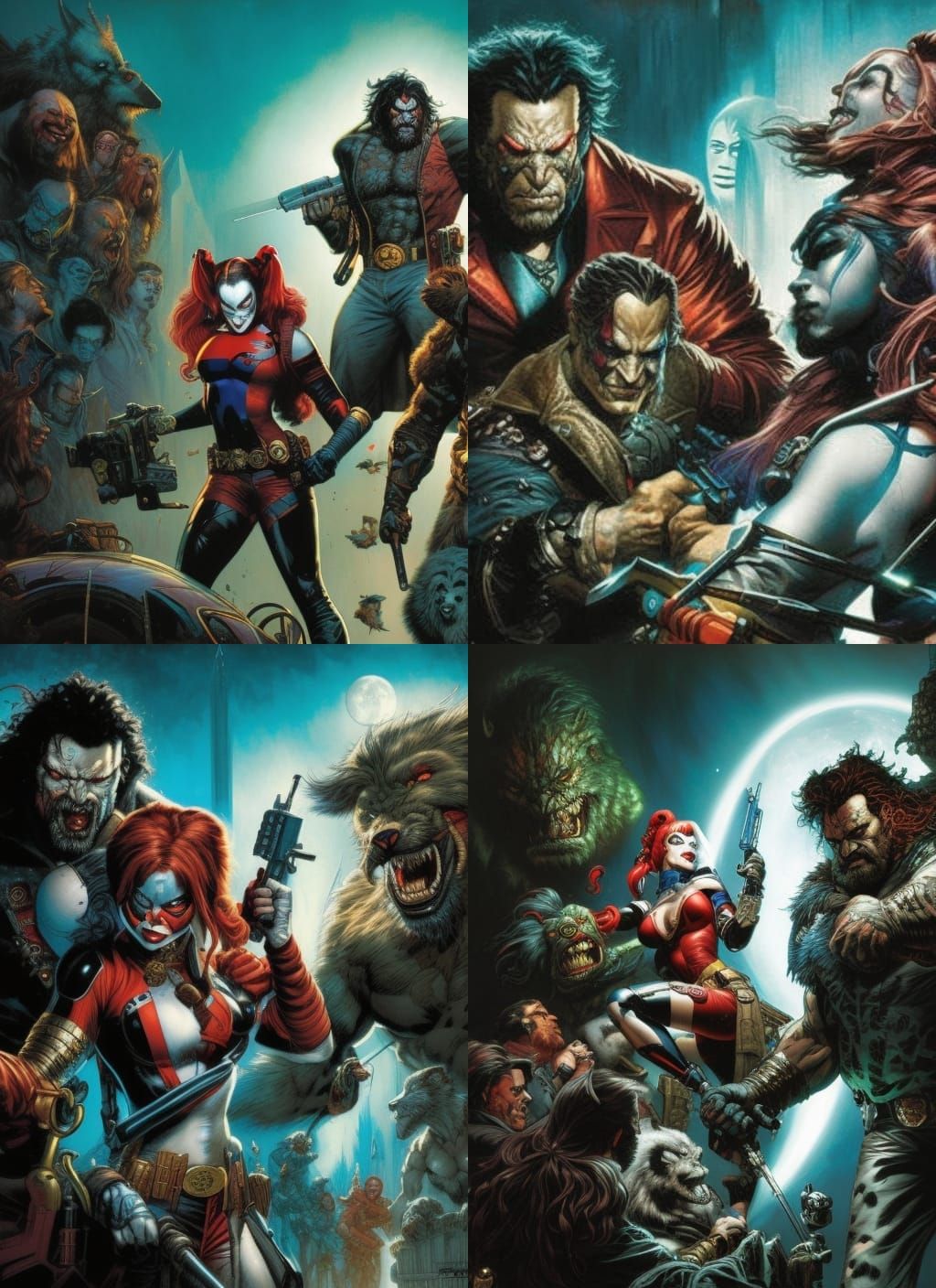 Harley Quinn and Lobo Crayon Caricature