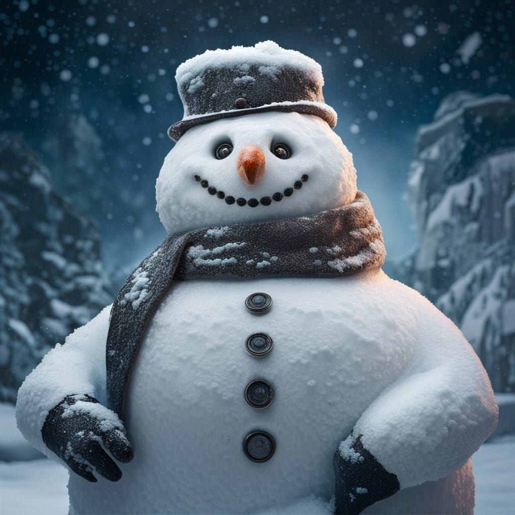 Detailed Portrait of an Icy Expressive Snowman