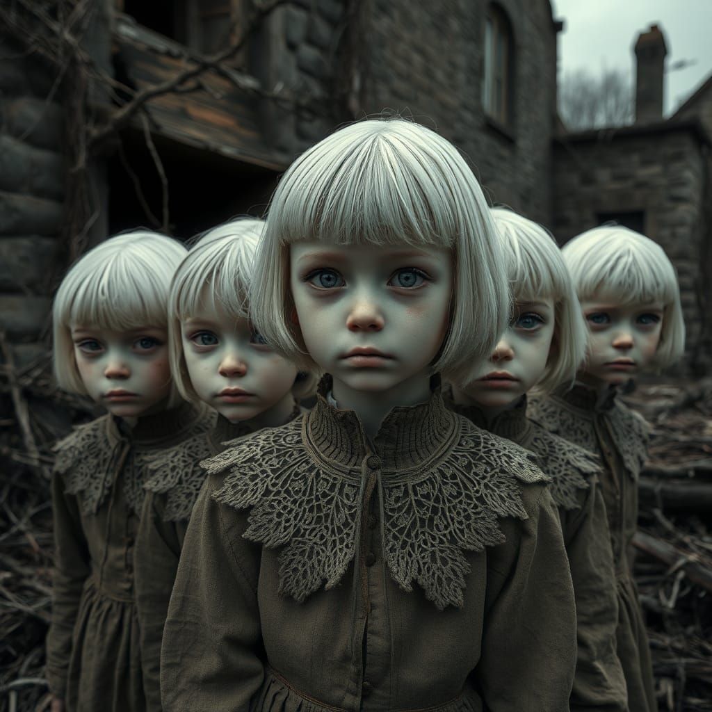 Eerie Children in Abandoned Village, American Gothic Style