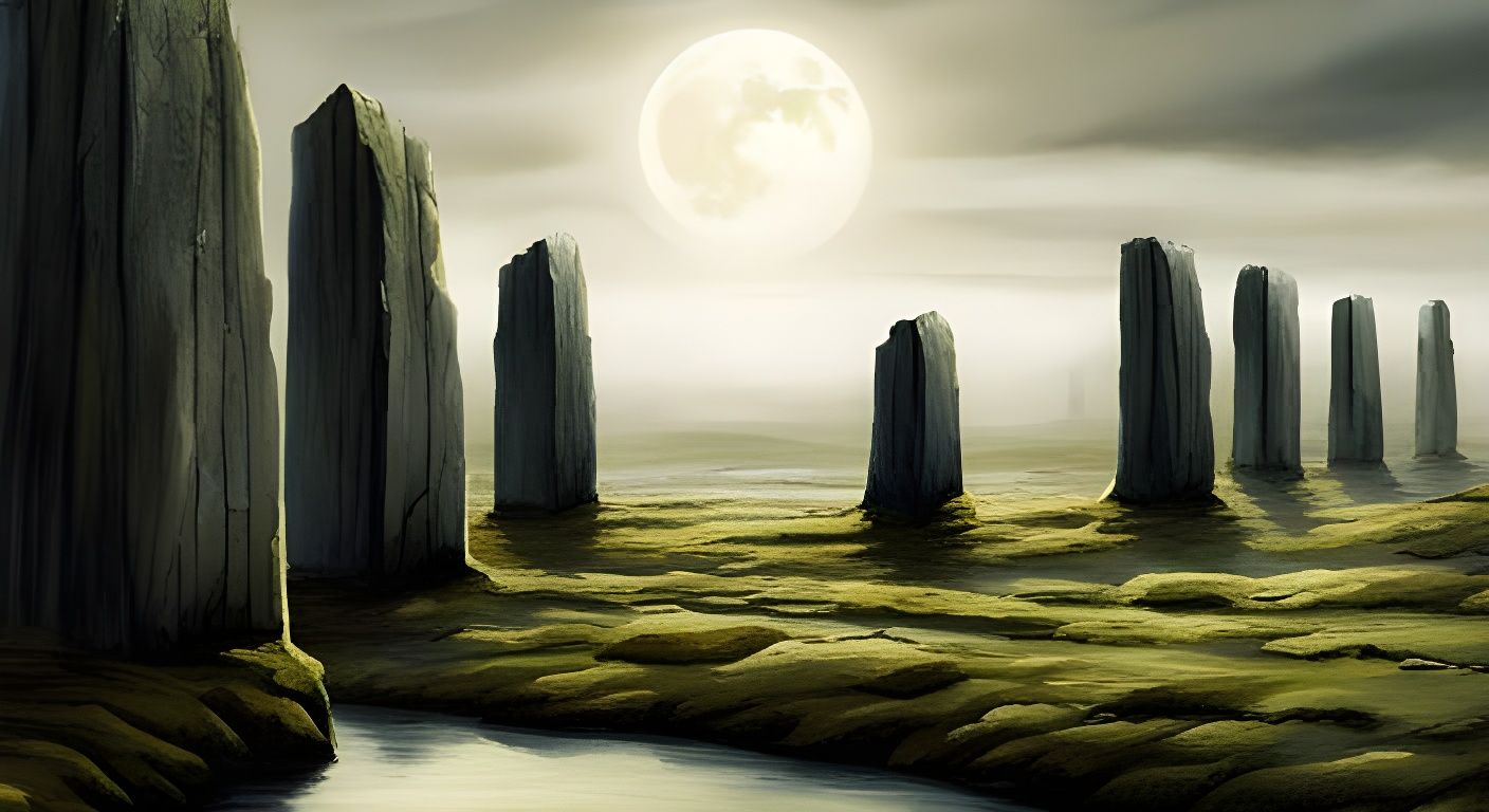Moonlit Monoliths on Foggy Scottish Moors