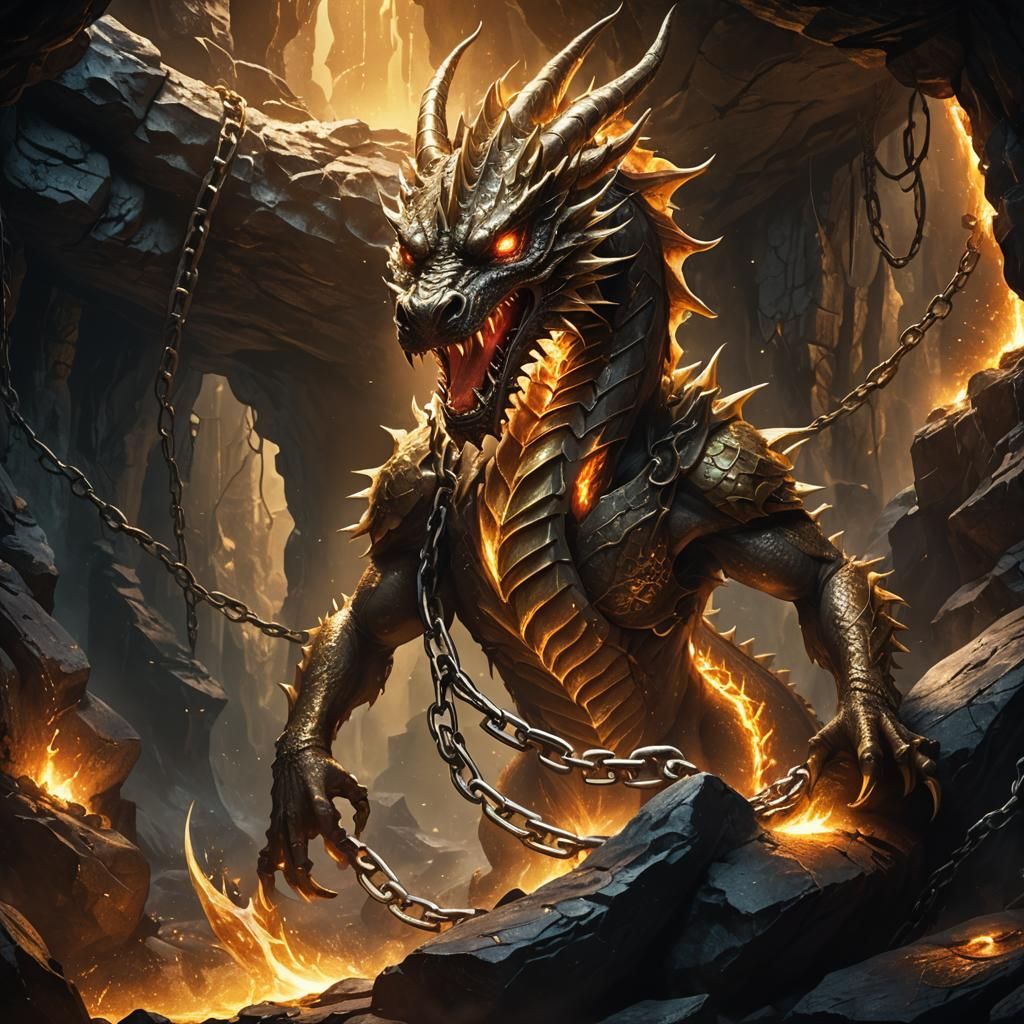 Golden Dragon Claw Shatters Chains in Cave