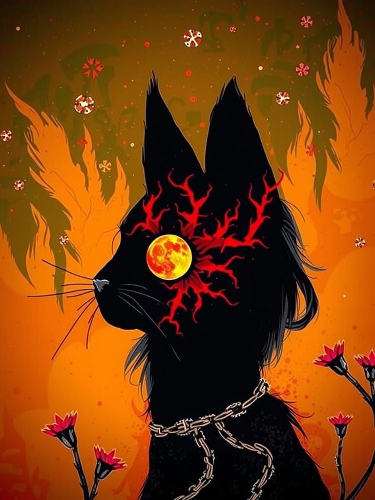 Demonic Feline Amidst Turbulent Storm